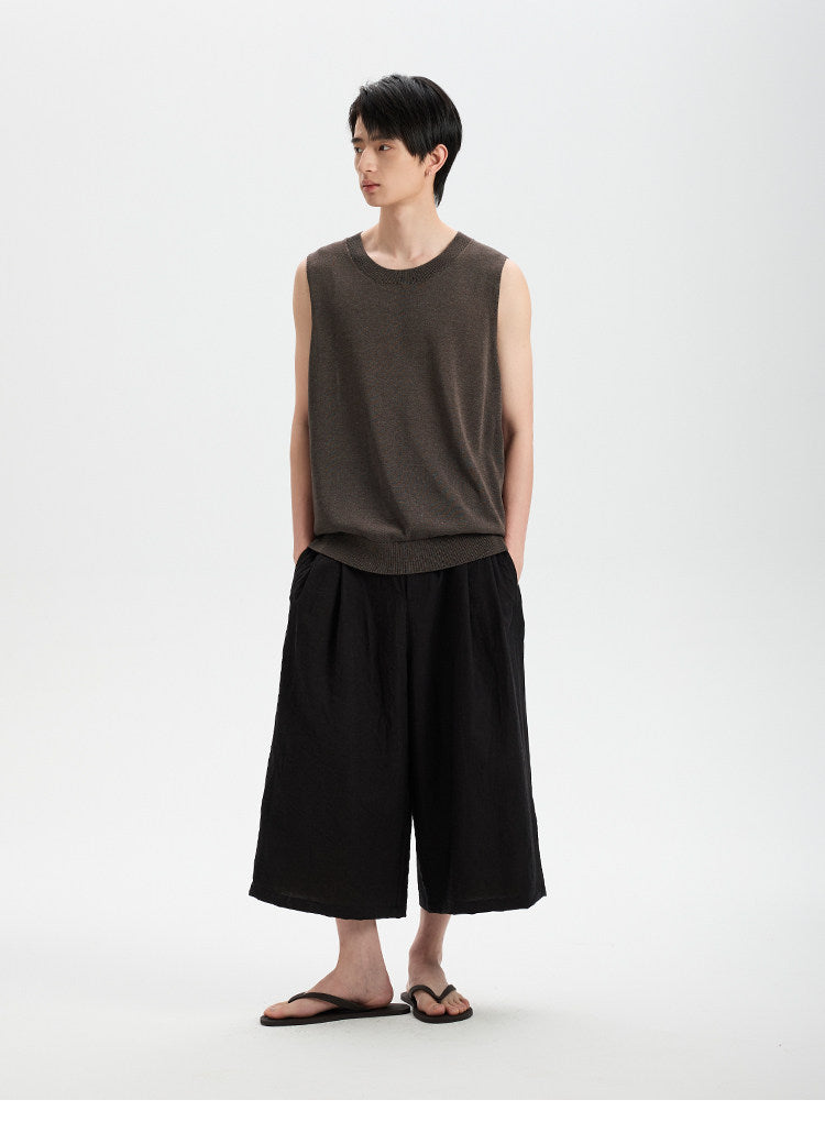 BUTTBILL Classic Tencel-Linen Blend Crewneck Knit Vest