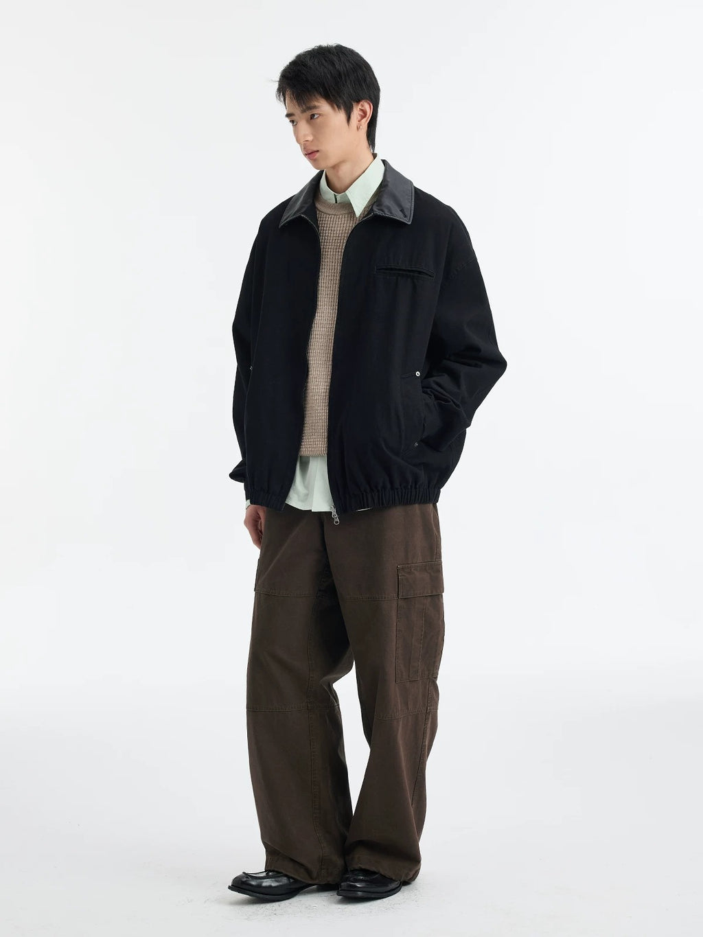BUTTBILL SS26 Unisex Enzyme-Washed Canvas Work Jacket with Suede Collar046