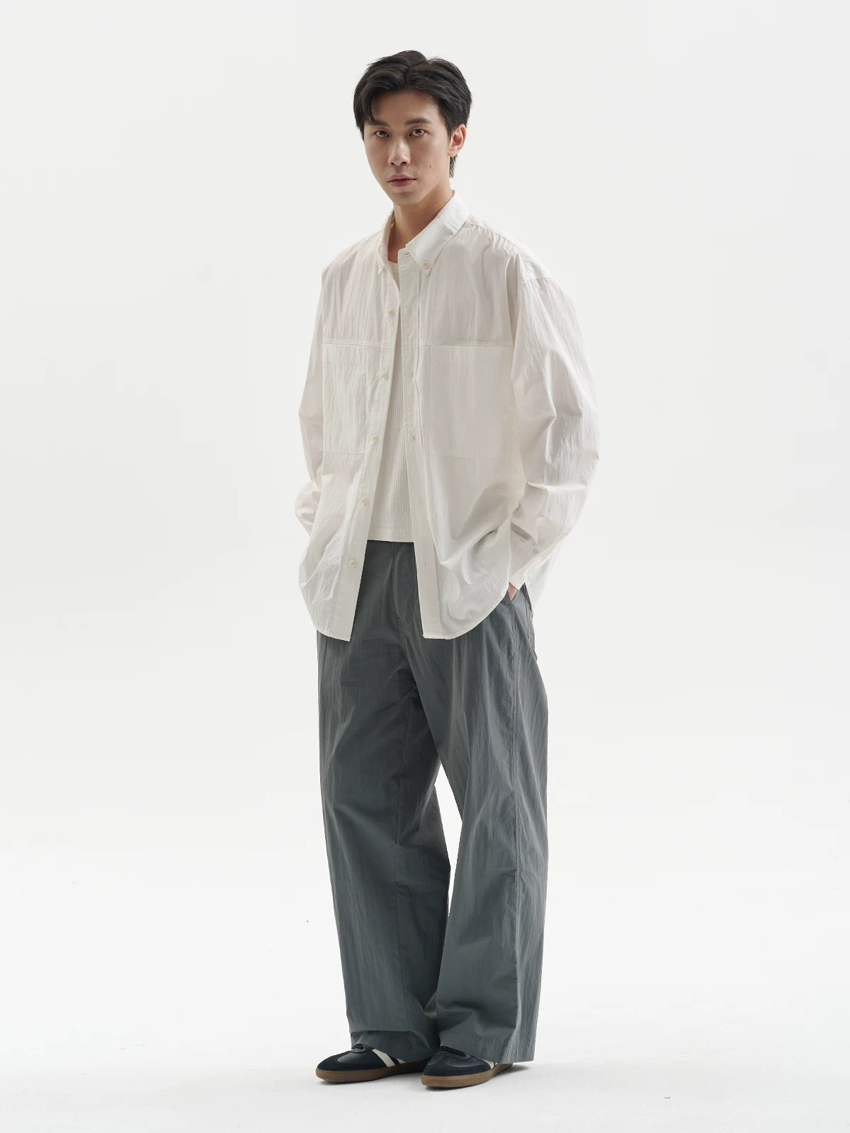 BUTTBILL Unisex Cotton-Nylon Paneled Long-Sleeve Overshirt109
