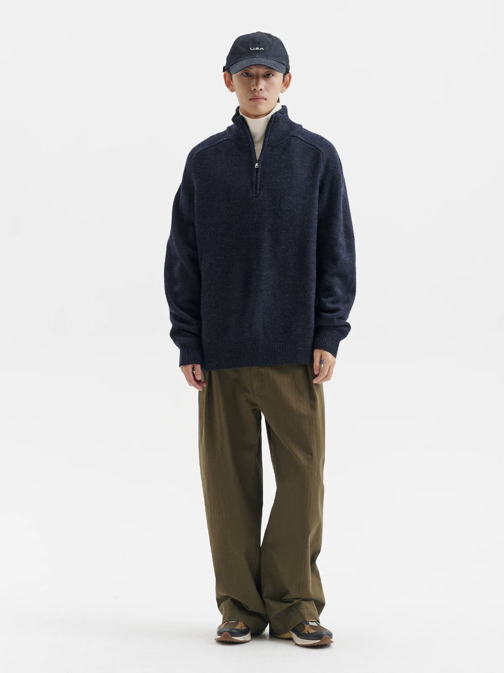 BUTTBILL Relaxed 9% Lambswool Half-Zip High-Neck Knit Sweater083