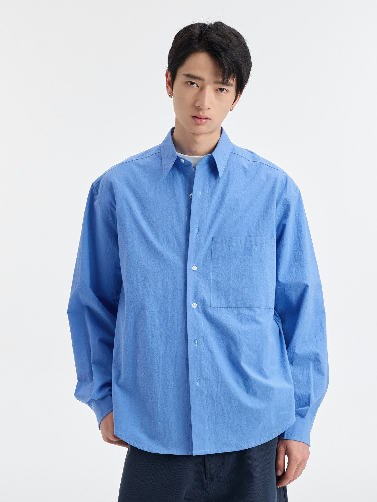 BUTTBILL SS26 Long-Staple Cotton Textured Overshirt with Square Patch Pockets