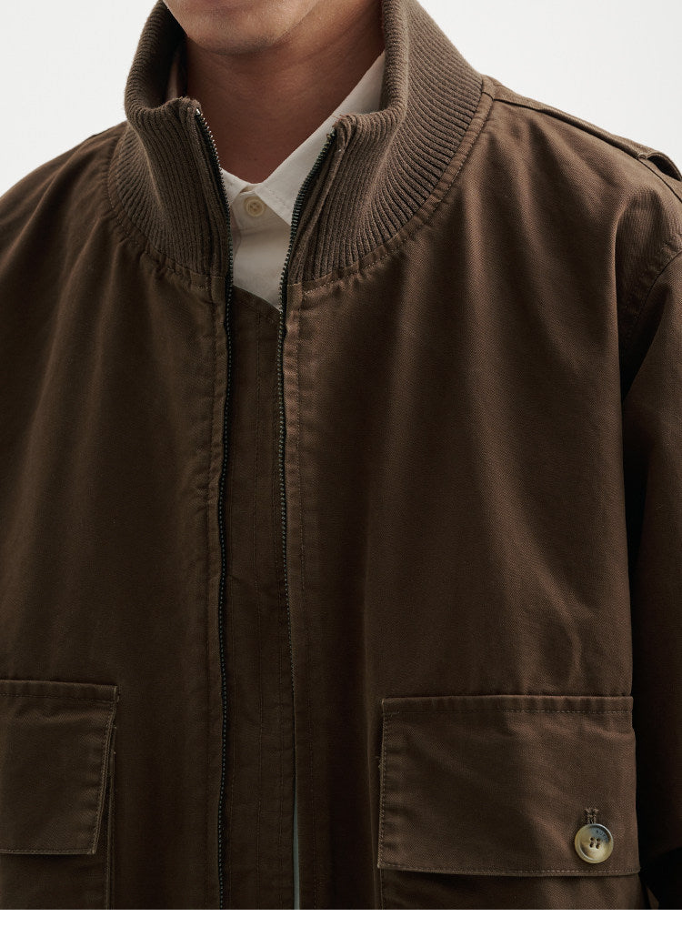 BUTTBILL Unisex Heavyweight Enzyme-Washed Stand Collar Utility Jacket094