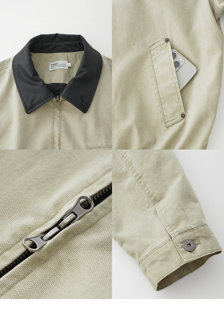 BUTTBILL SS26 Unisex Enzyme-Washed Canvas Work Jacket with Suede Collar046