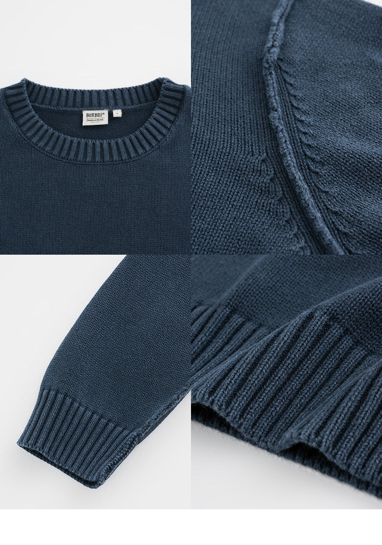 BUTTBILL Men's Stonewashed Minimalist Crewneck Knit Sweater099