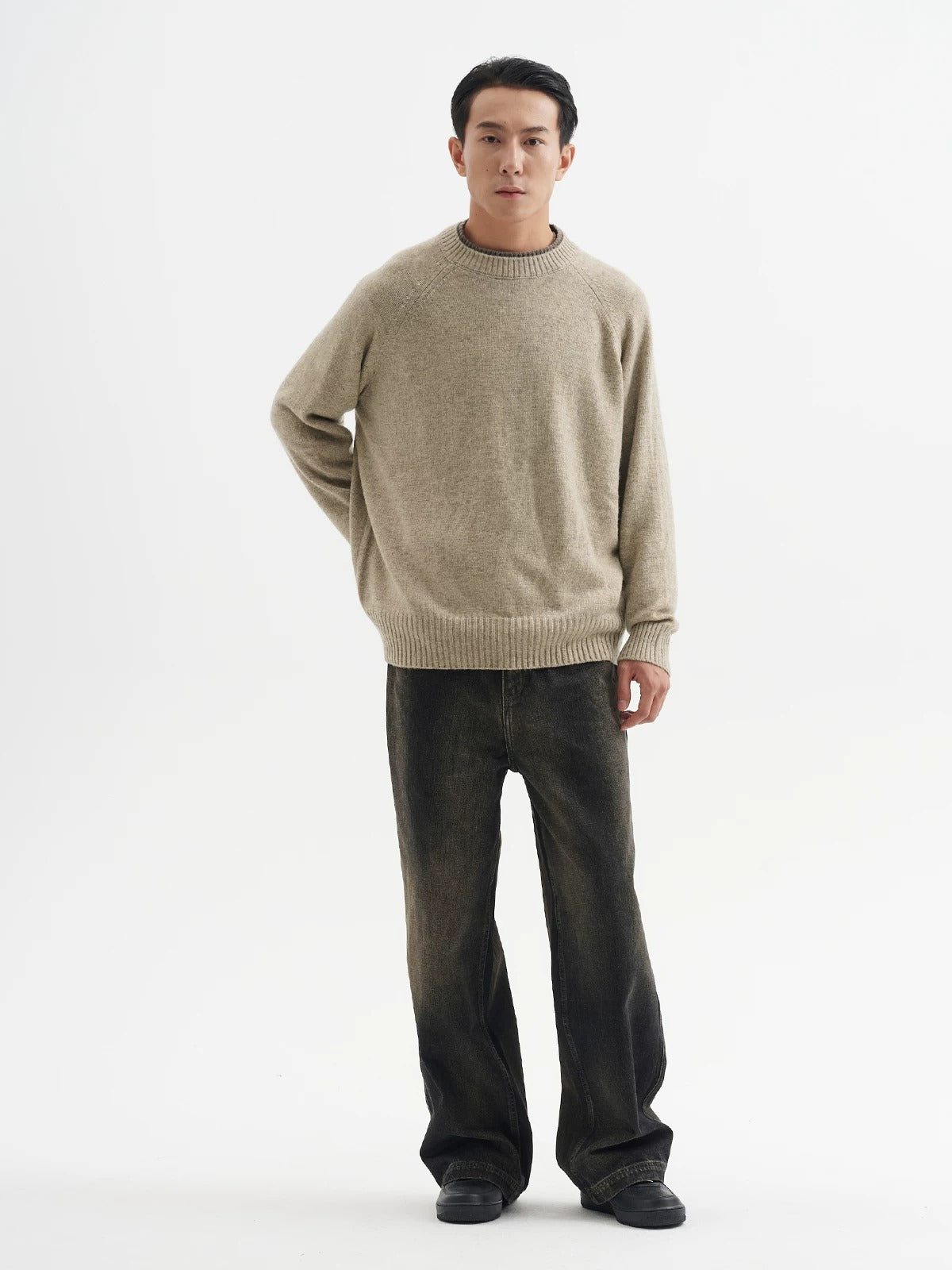 BUTTBILL Minimalist 33% Lambswool Crewneck Knit Sweater074