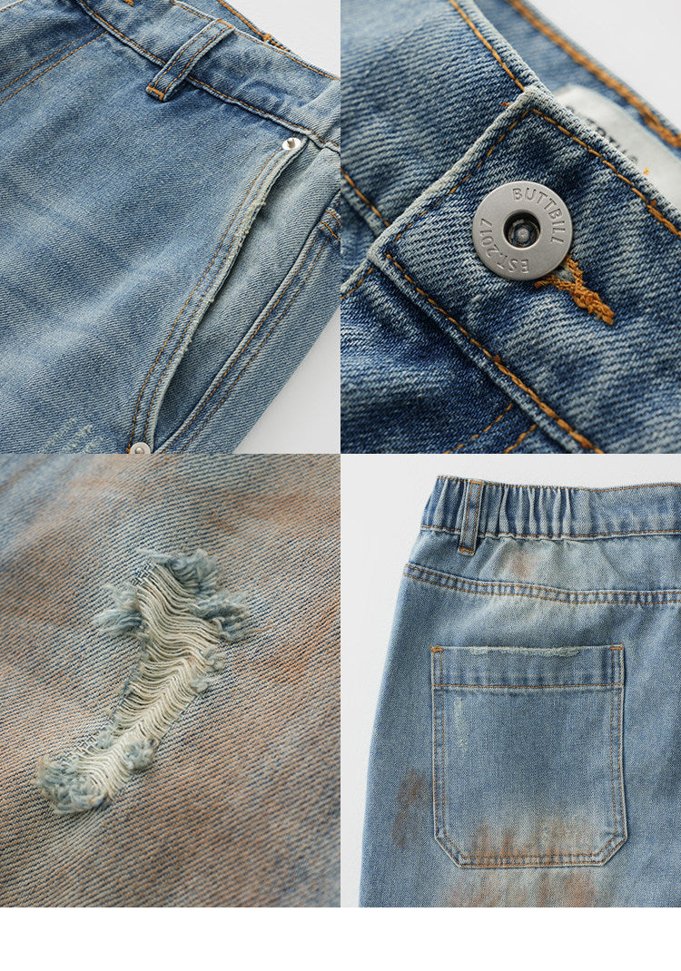 BUTTBILL Unisex Vintage Mud-Dyed Washed Relaxed Jeans086