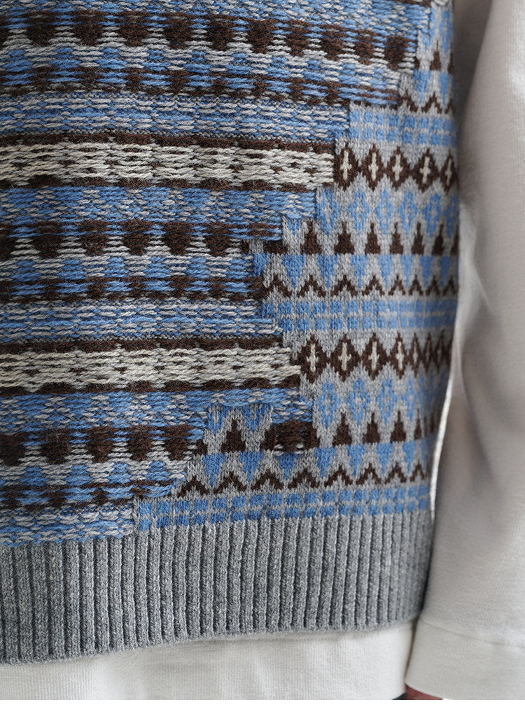 BUTTBILL Men's Relaxed Fair Isle Lambswool V-Neck Sweater Vest092