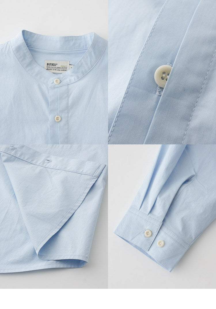 BUTTBILL Unisex Band Collar Relaxed Long-Sleeve Overshirt103