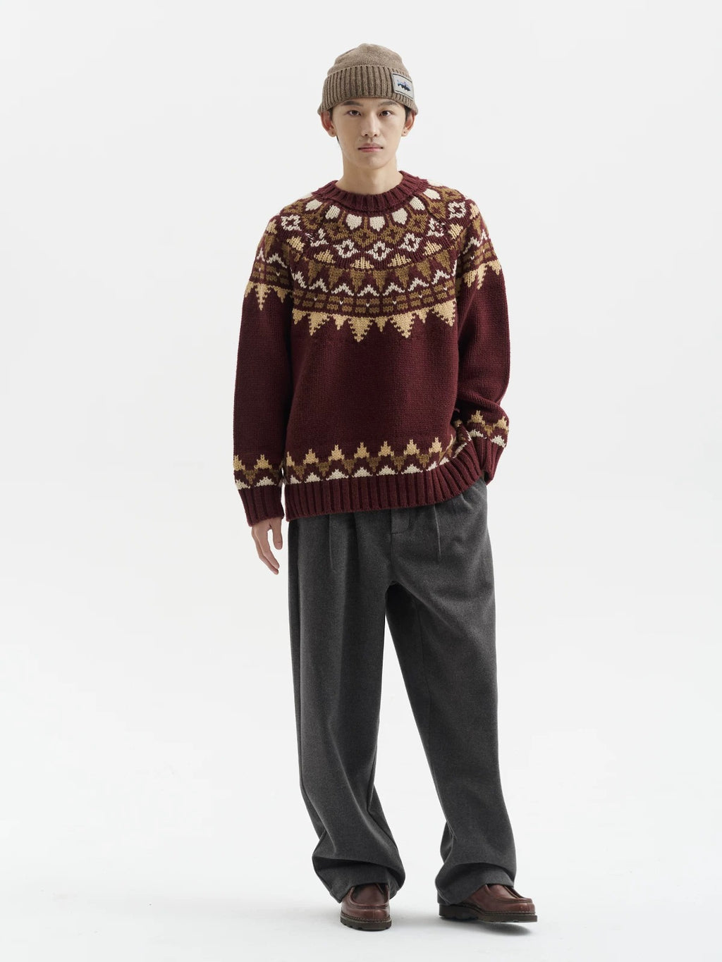 BUTTBILL FW25 Unisex Holiday Fair Isle Yoke Lambswool Sweater057