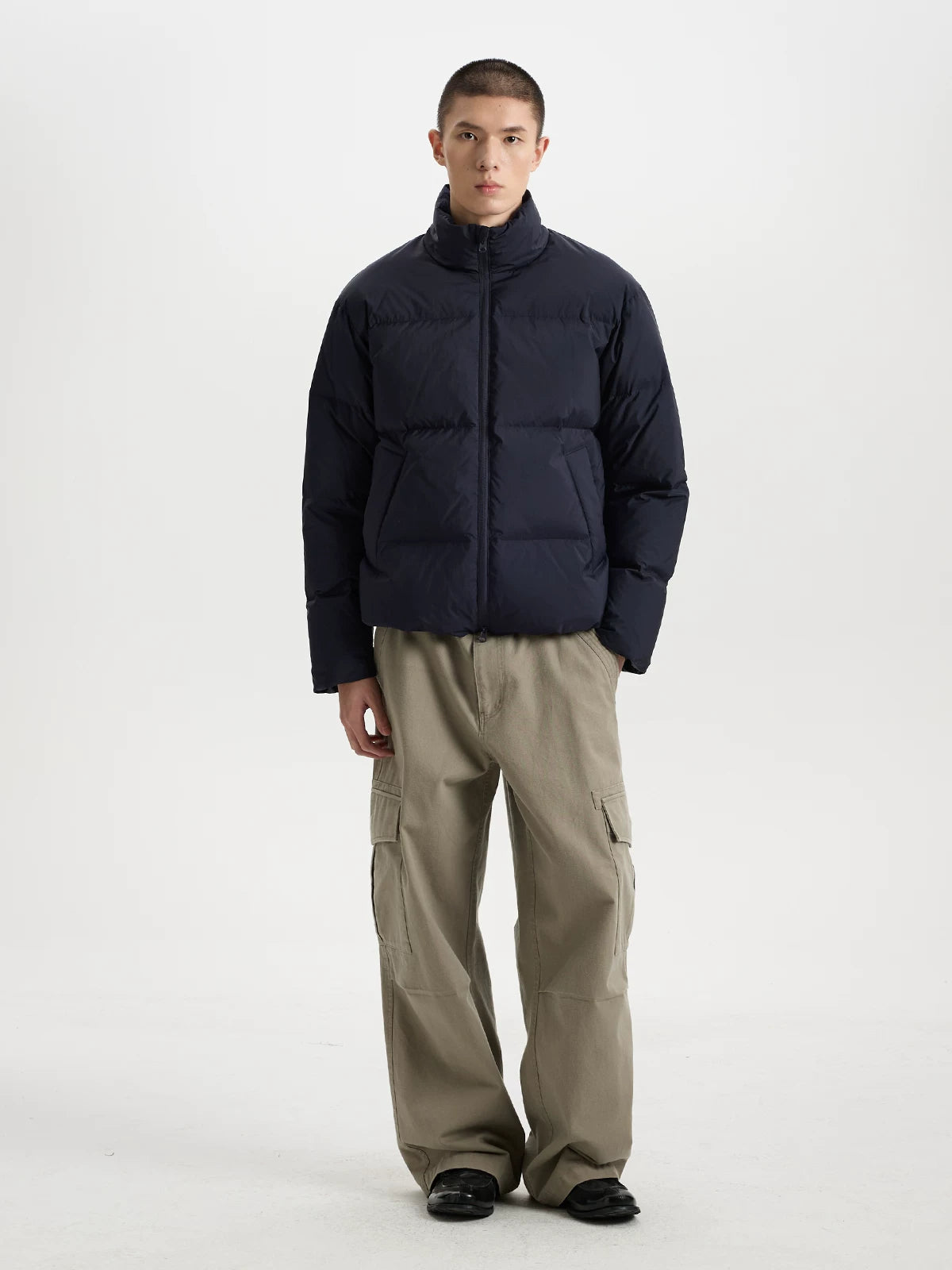 BUTTBILL 90% White Duck Down Puffer Jacket – Water-Repellent Relaxed Fit Stand Collar Winter Coat with Fleece Lining#136