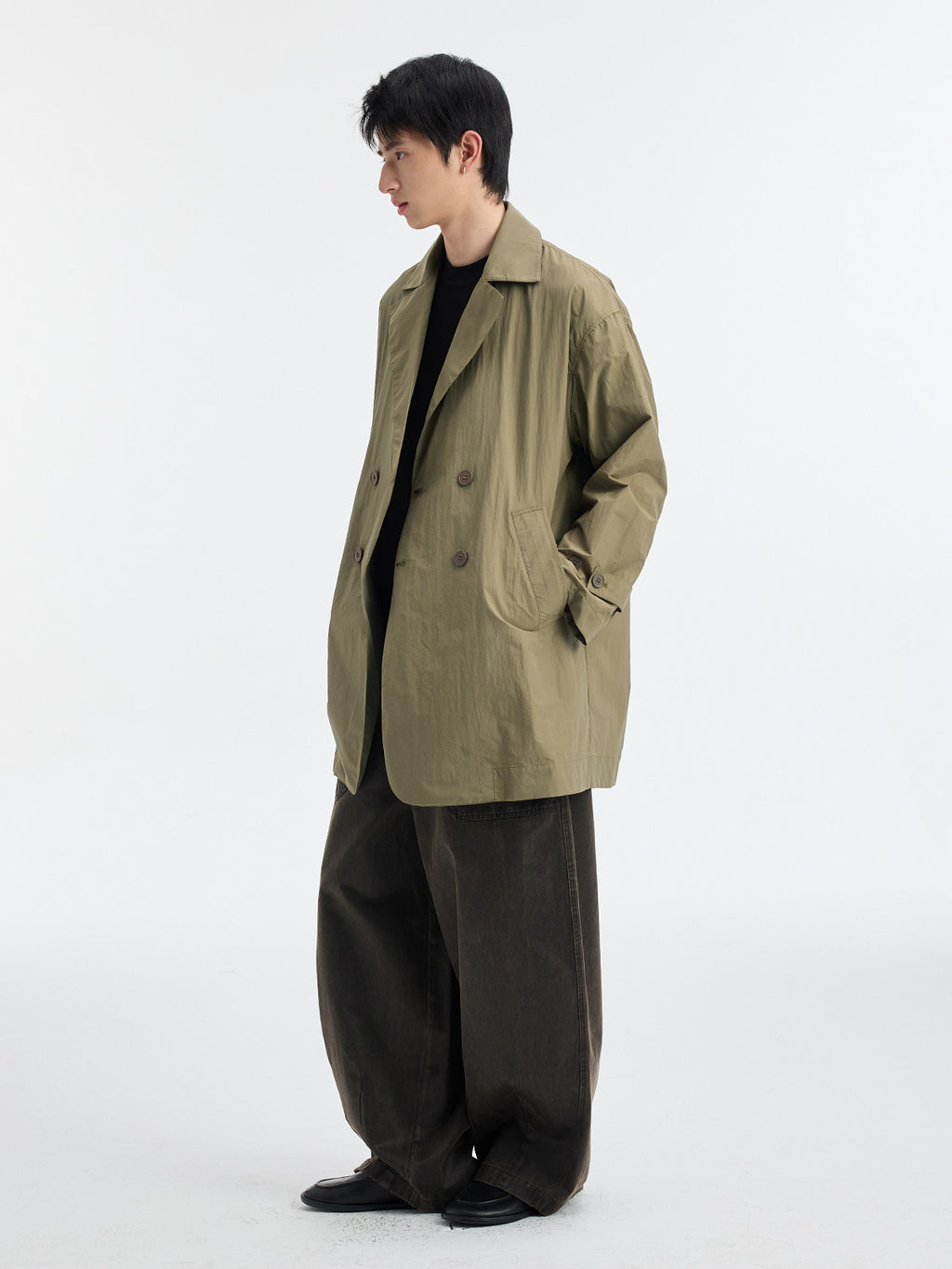 BUTTBILL SS26 Unisex Cotton-Nylon Double-Breasted Mid-Length Trench Coat with Mesh Lining
