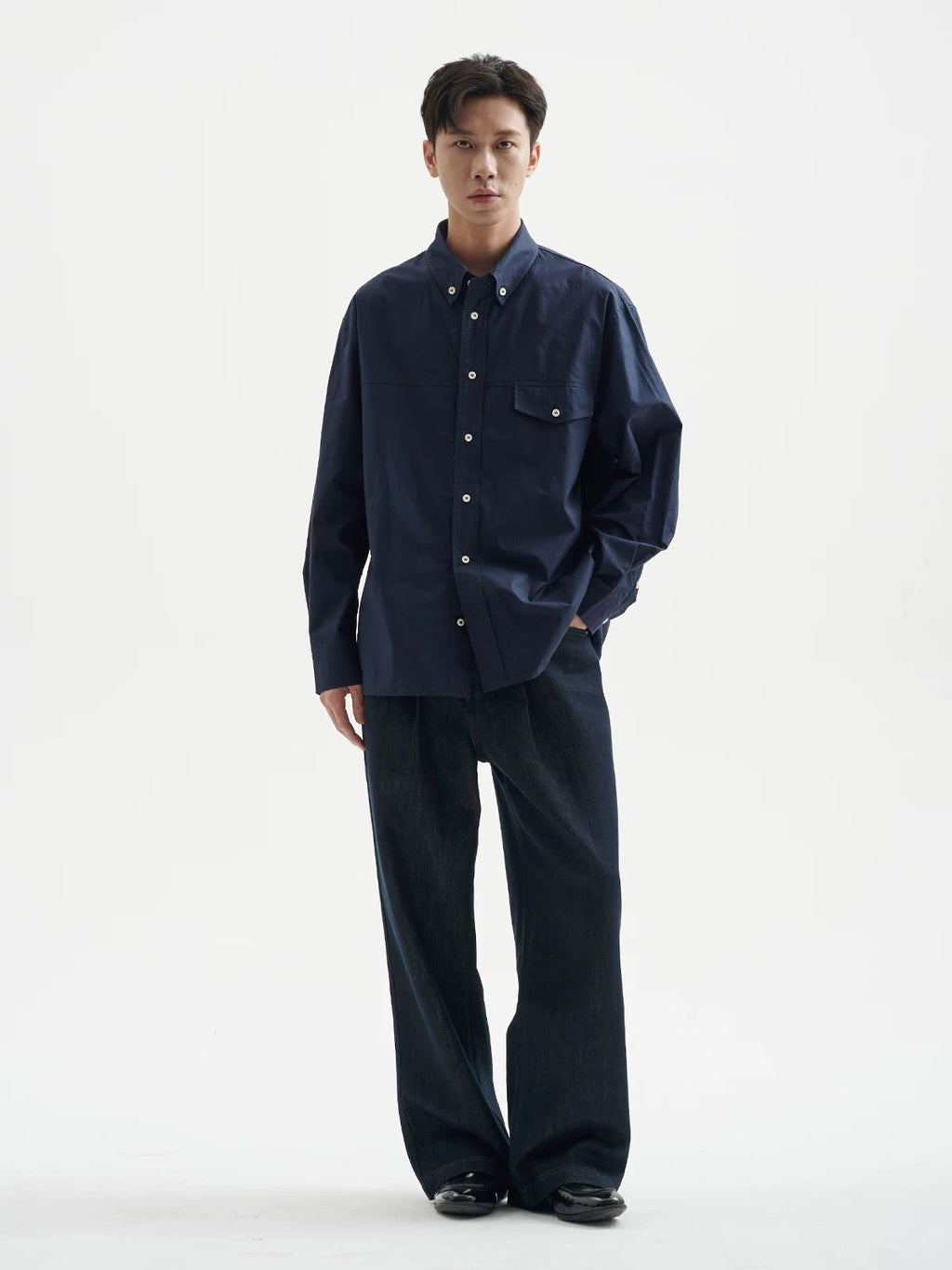BUTTBILL Men's Minimalist Relaxed Long-Sleeve Button-Up Overshirt095