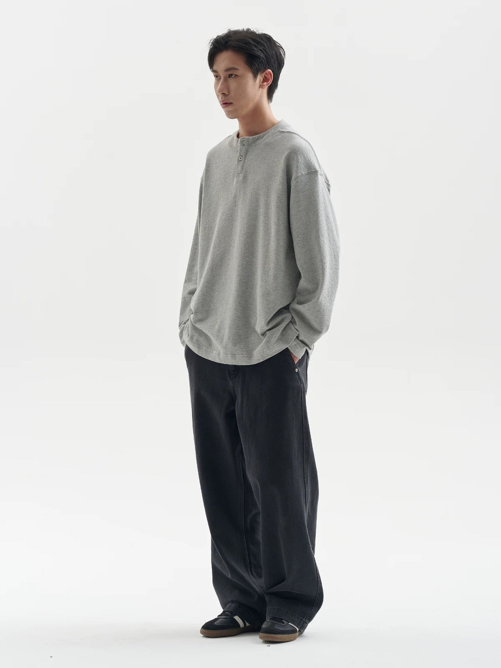 BUTTBILL Unisex Minimalist Long-Sleeve Henley Tee112