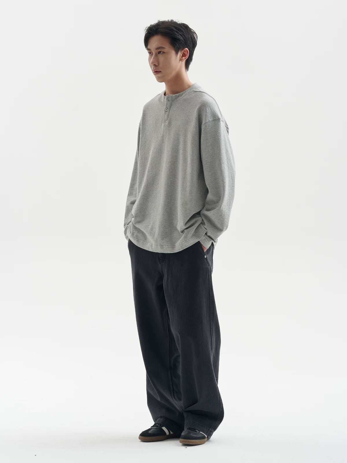 BUTTBILL Unisex Minimalist Long-Sleeve Henley Tee112