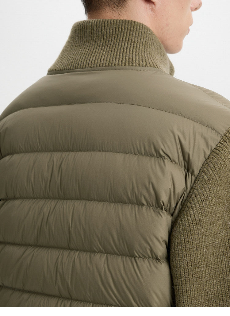 BUTTBILL Lightweight 90% White Duck Down Puffer Jacket – Knit Panel Quilted Stand Collar Jacket with Relaxed Fit#122