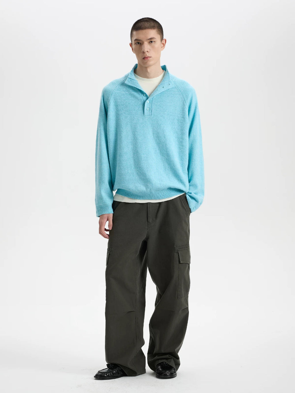 BUTTBILL Soft Wool-Blend Mock Neck Sweater – Raglan Sleeve Minimalist Knit Pullover for Everyday Layering#138