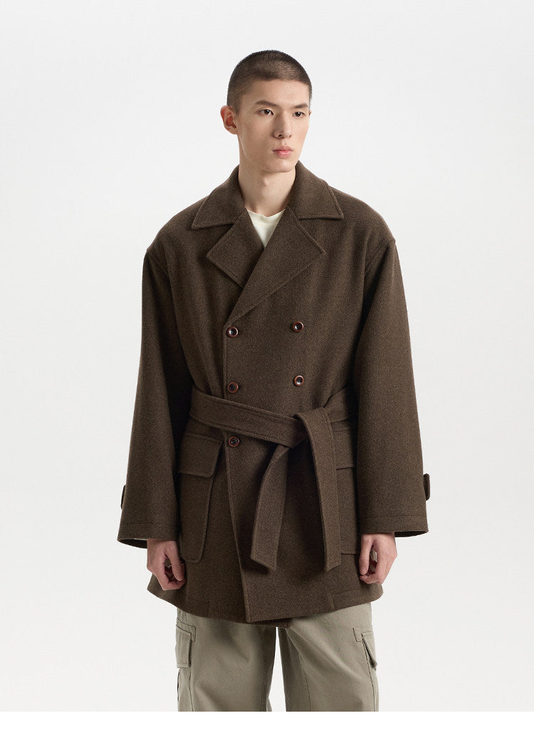 BUTTBILL Vintage Wool-Blend Double-Breasted Coat – Relaxed Fit Insulated Mid-Length Lapel Winter Jacket#135