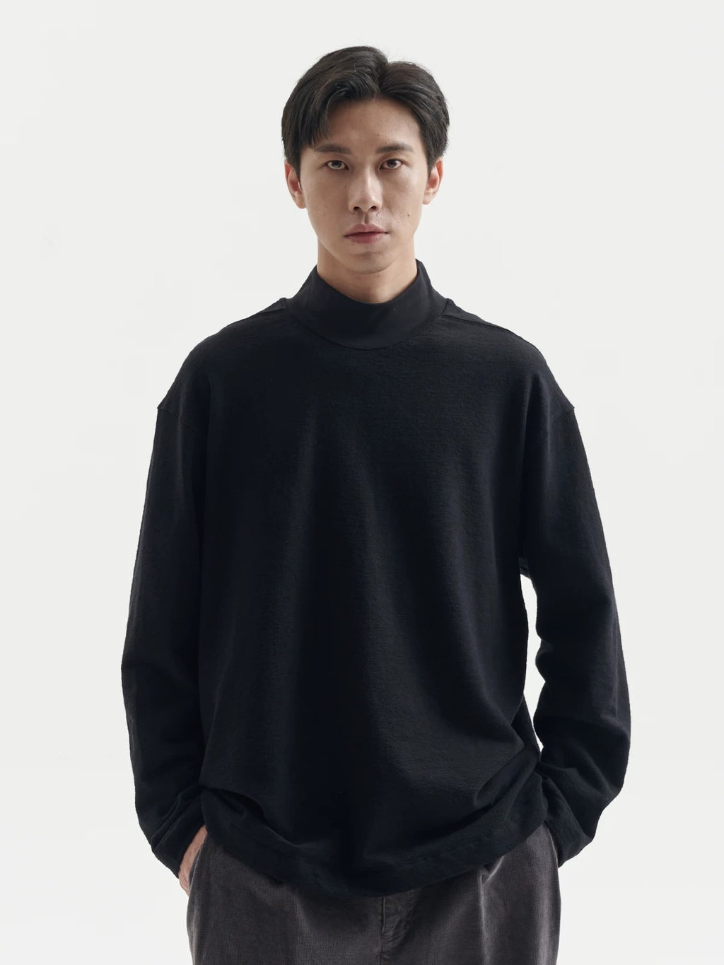 BUTTBILL Unisex Textured Combed Cotton Relaxed Long-Sleeve Tee090