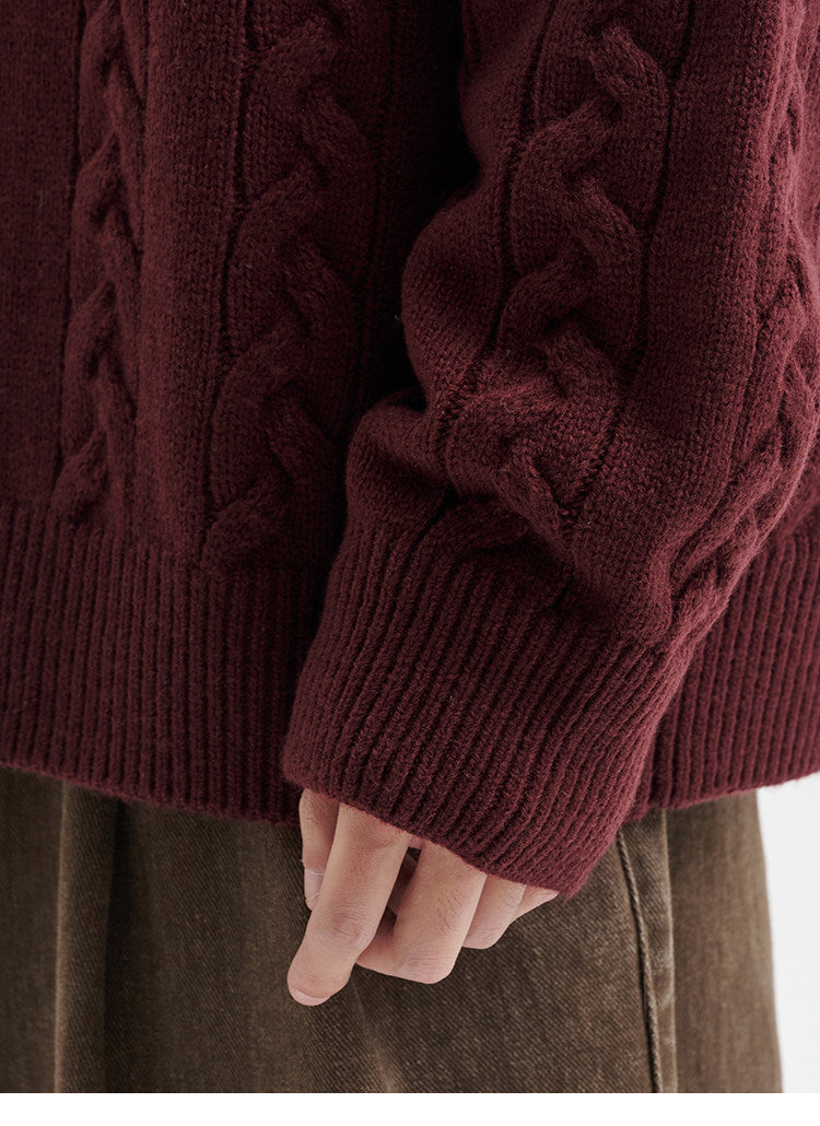 BUTTBILL FW25 Relaxed Cable-Knit Lambswool Embroidered Cardigan058