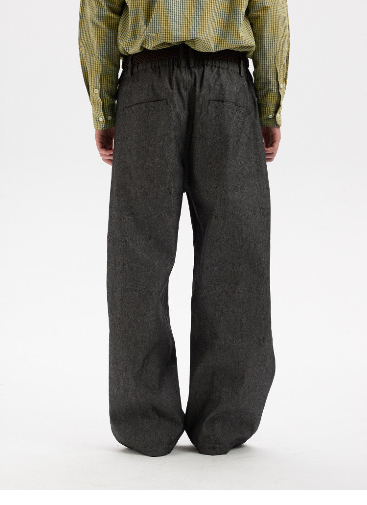 BUTTBILL Unisex Side-Pleated Relaxed Straight-Leg Jeans
