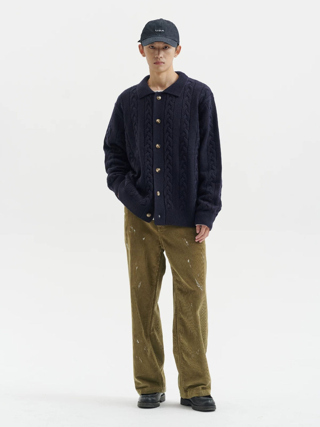 BUTTBILL FW25 Paint-Splattered Cotton Corduroy Relaxed Straight Trousers067