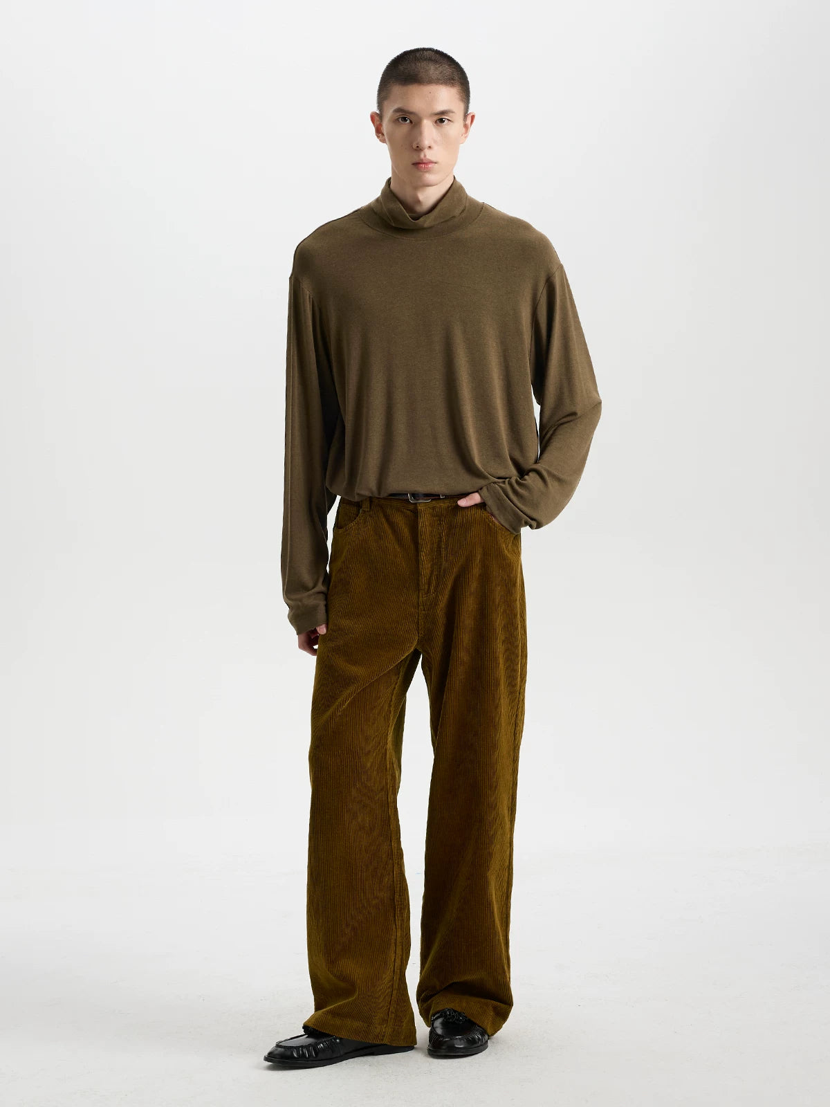 BUTTBILL Classic Textured Acetate-Wool Blend Turtleneck Knit Top – Relaxed Drop-Shoulder Unisex Long Sleeve#118