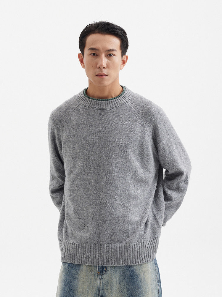 BUTTBILL Minimalist 33% Lambswool Crewneck Knit Sweater074