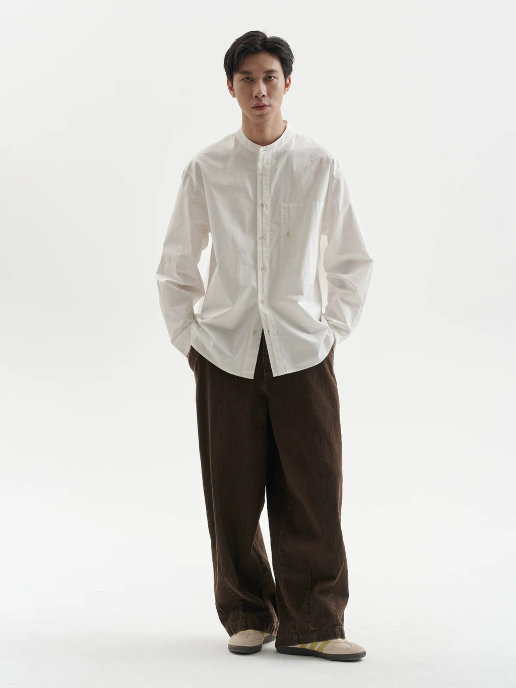 BUTTBILL Unisex Band Collar Relaxed Long-Sleeve Overshirt103