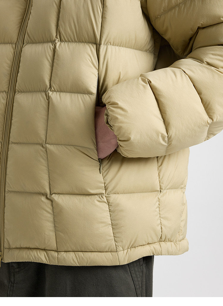 BUTTBILL 90% White Duck Down Quilted Puffer Jacket – Water-Repellent Lightweight Relaxed Fit Stand Collar Winter Coat#121
