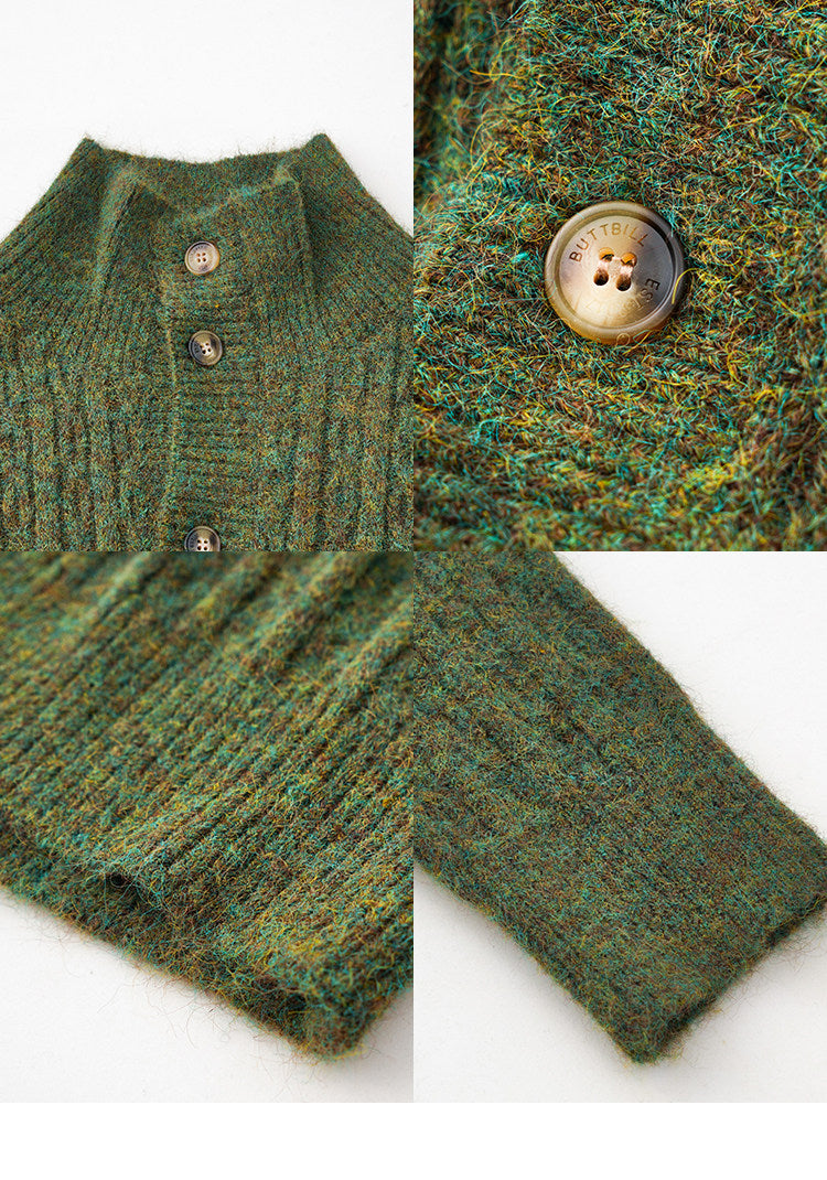 BUTTBILL Unisex Relaxed Stand Collar Cable-Knit Cardigan072