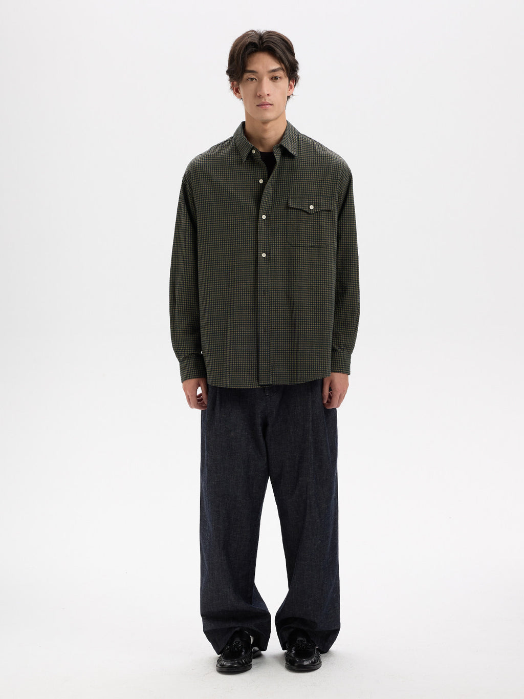 BUTTBILL Vintage Textured Plaid 100% Cotton Long-Sleeve Shirt024