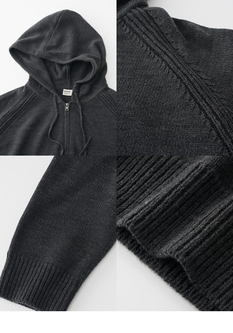 BUTTBILL Men's Minimalist Half-Placket Knit Hoodie111