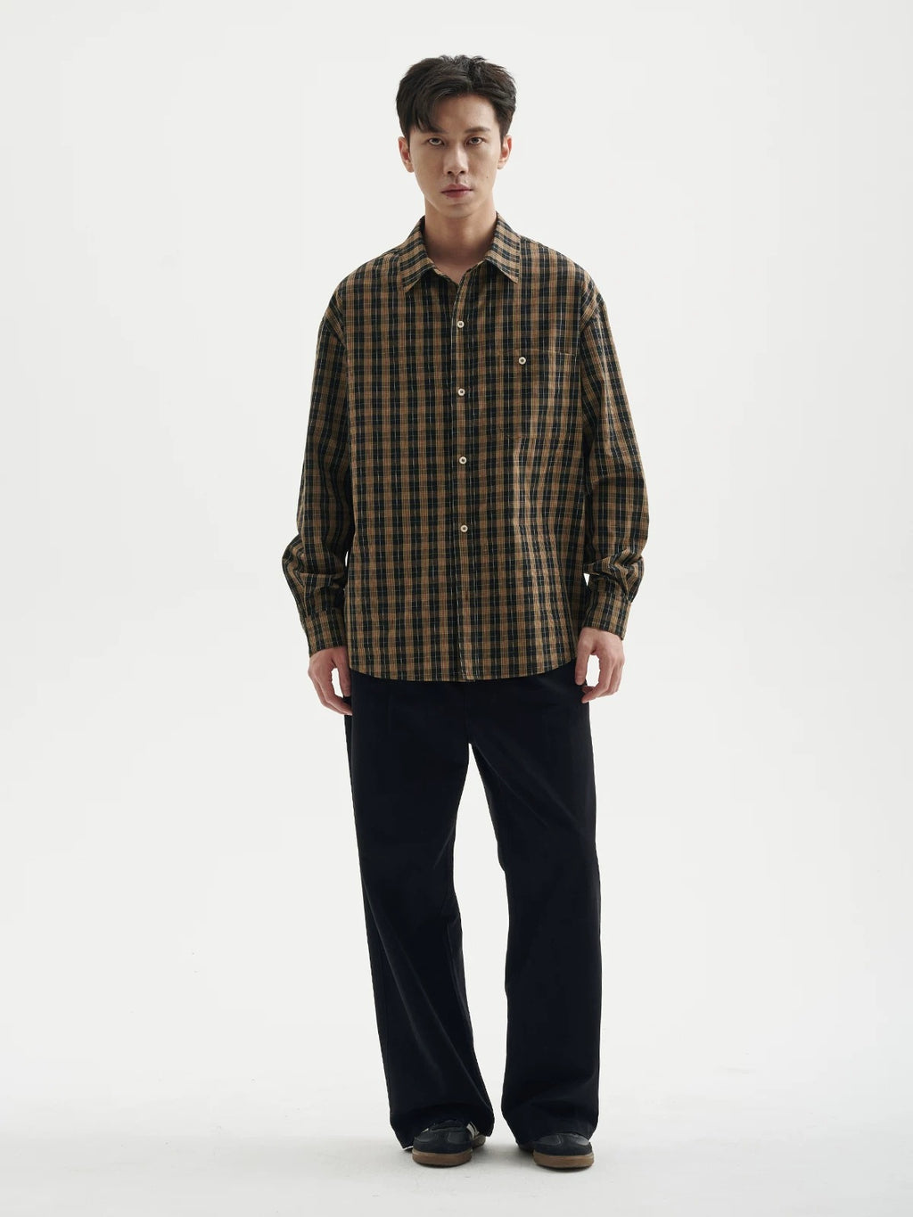 BUTTBILL Unisex Vintage Plaid Relaxed Long-Sleeve Overshirt098