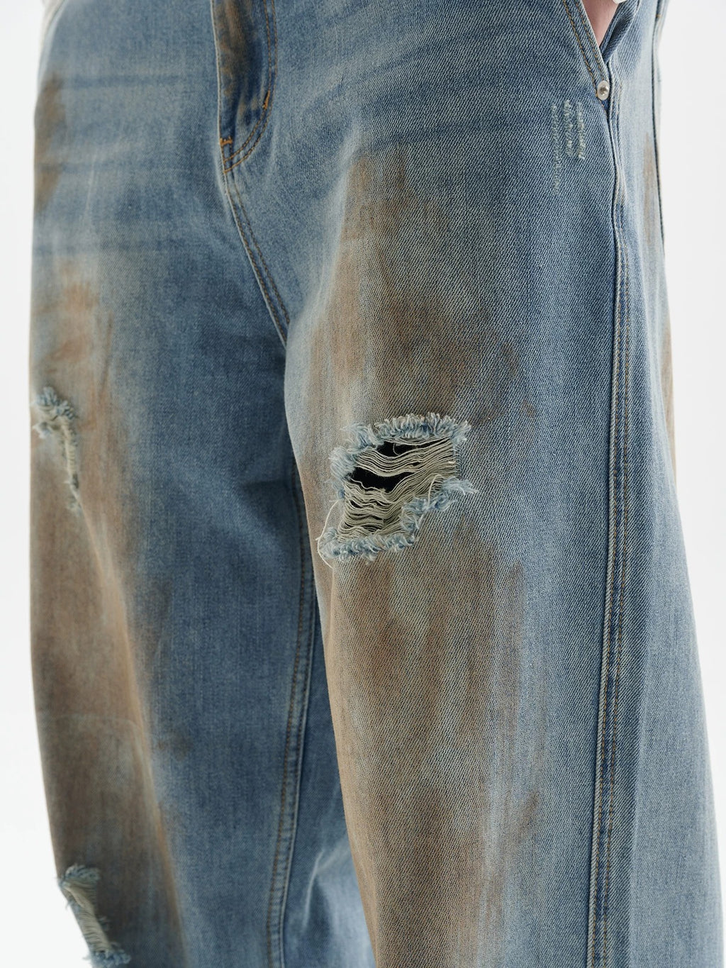 BUTTBILL Unisex Vintage Mud-Dyed Washed Relaxed Jeans086