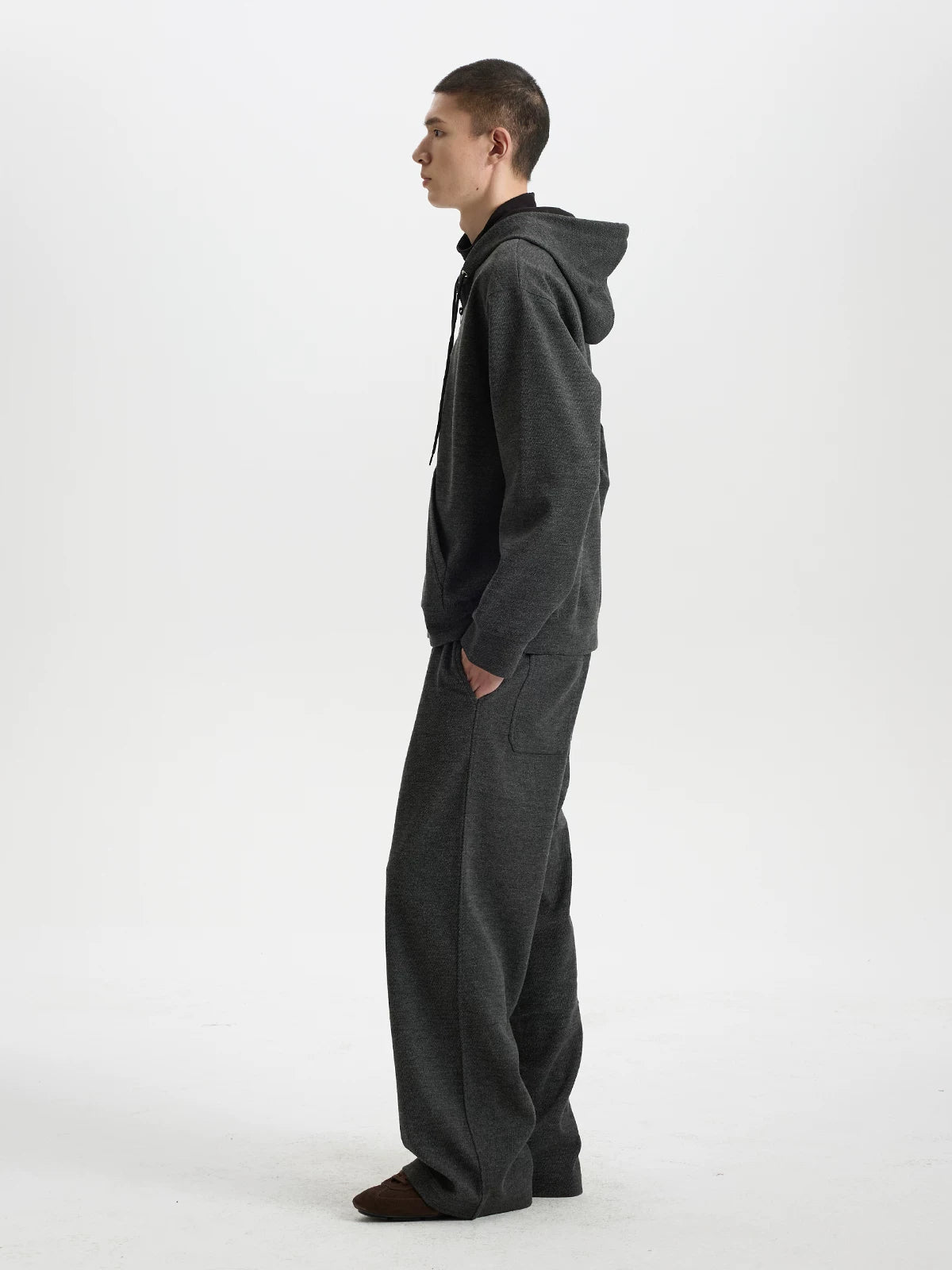 BUTTBILL Vintage Textured Twill Half-Zip Hoodie – Relaxed Fit Hooded Sweatshirt with Soft Brushed Interior#134