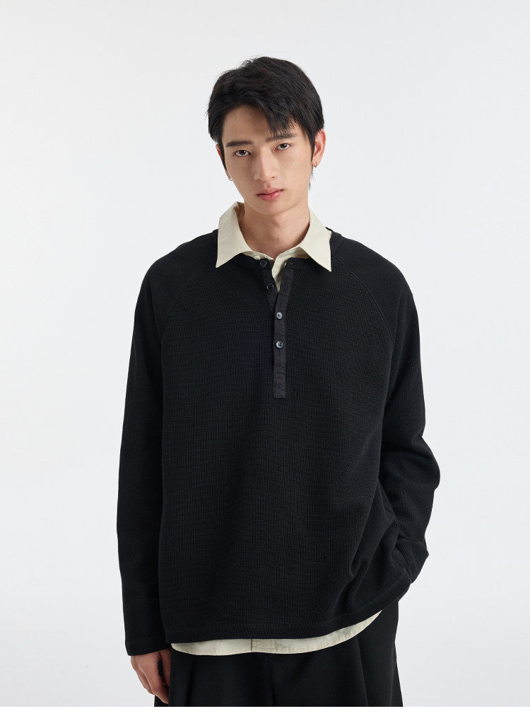 BUTTBILL SS26 Unisex Washed Hemp Waffle Knit Long-Sleeve Henley049