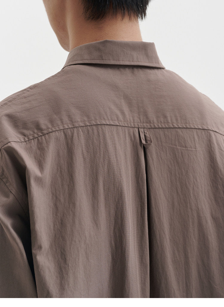 BUTTBILL Minimalist Cotton-Nylon Shawl Collar Long-Sleeve Overshirt116