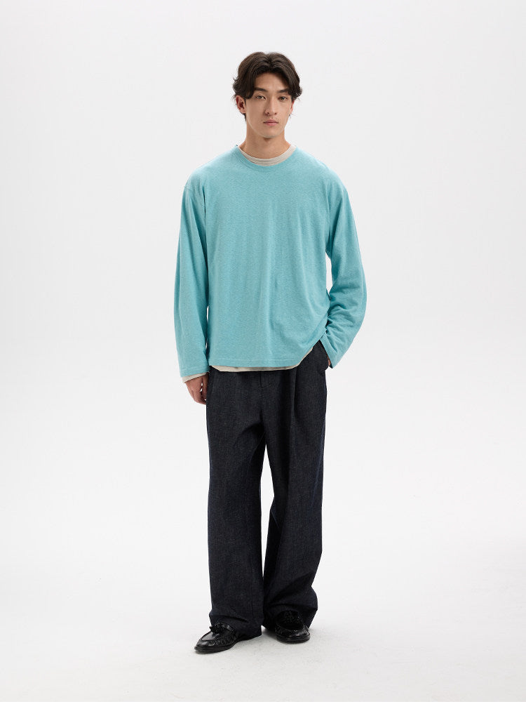 BUTTBILL Unisex Cotton-Linen-Lyocell Blend Single-Pleated Relaxed Trousers