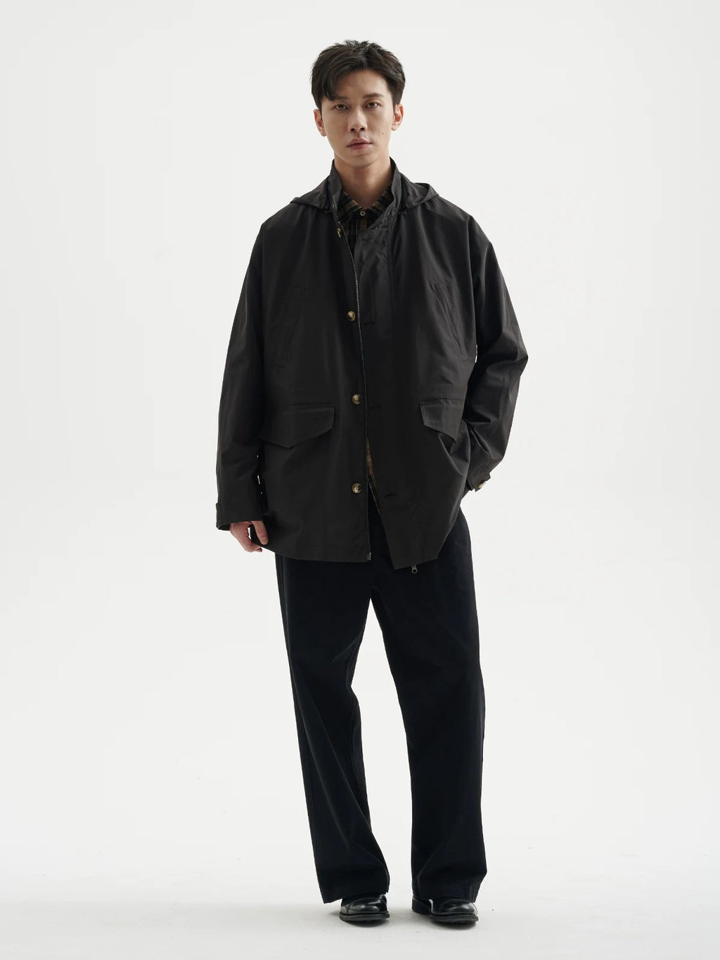 BUTTBILL Unisex Weather-Resistant Oxford Cropped Windbreaker with Detachable Hood102