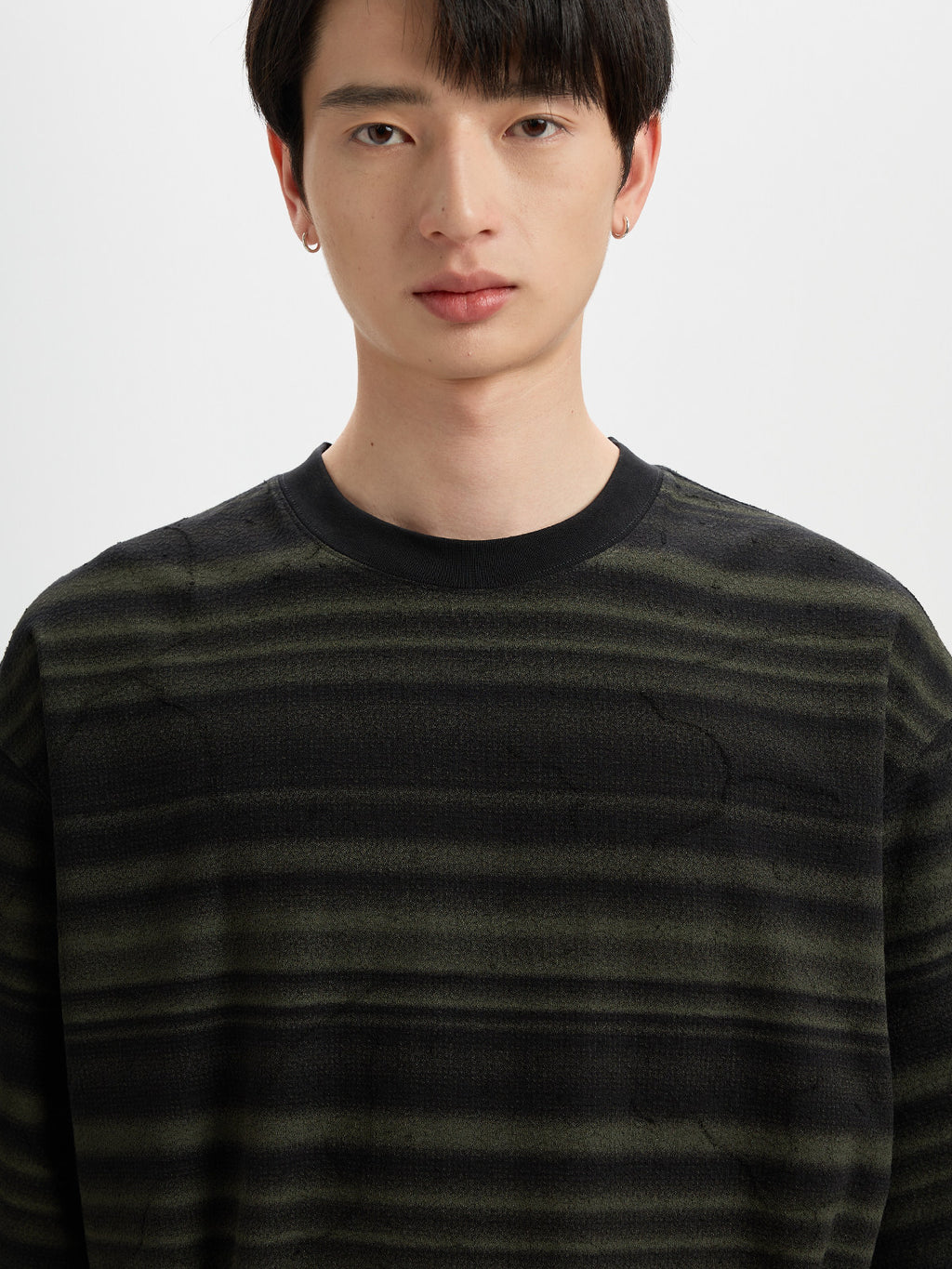 BUTTBILL Poly-Cotton Ombre Striped Drop-Shoulder T-Shirt
