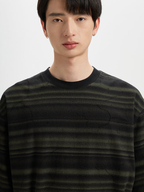 BUTTBILL Poly-Cotton Ombre Striped Drop-Shoulder T-Shirt
