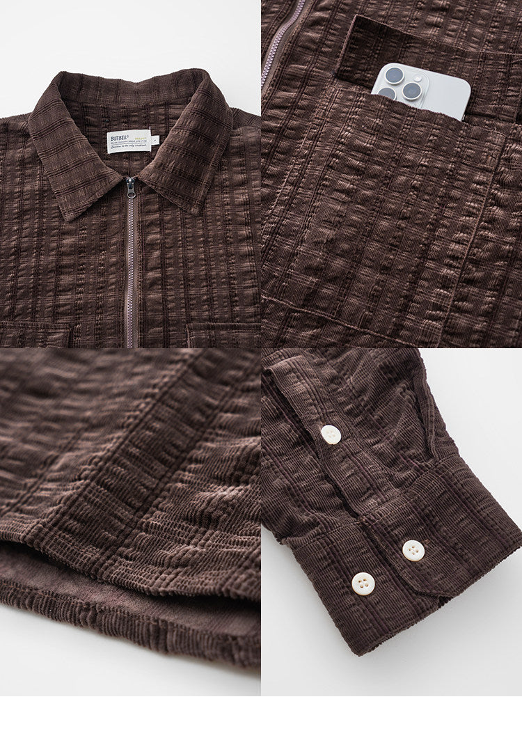 BUTTBILL FW25 Unisex Plaid Cotton Corduroy Half-Zip Overshirt071