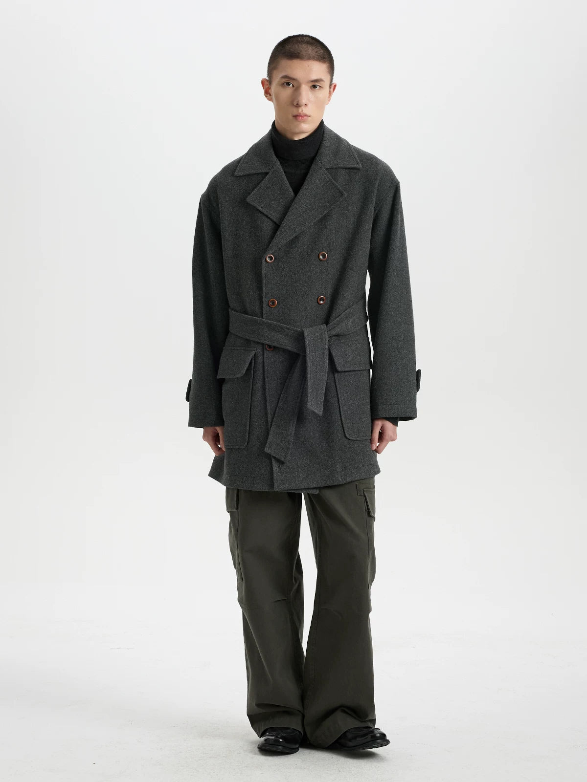 BUTTBILL Vintage Wool-Blend Double-Breasted Coat – Relaxed Fit Insulated Mid-Length Lapel Winter Jacket#135