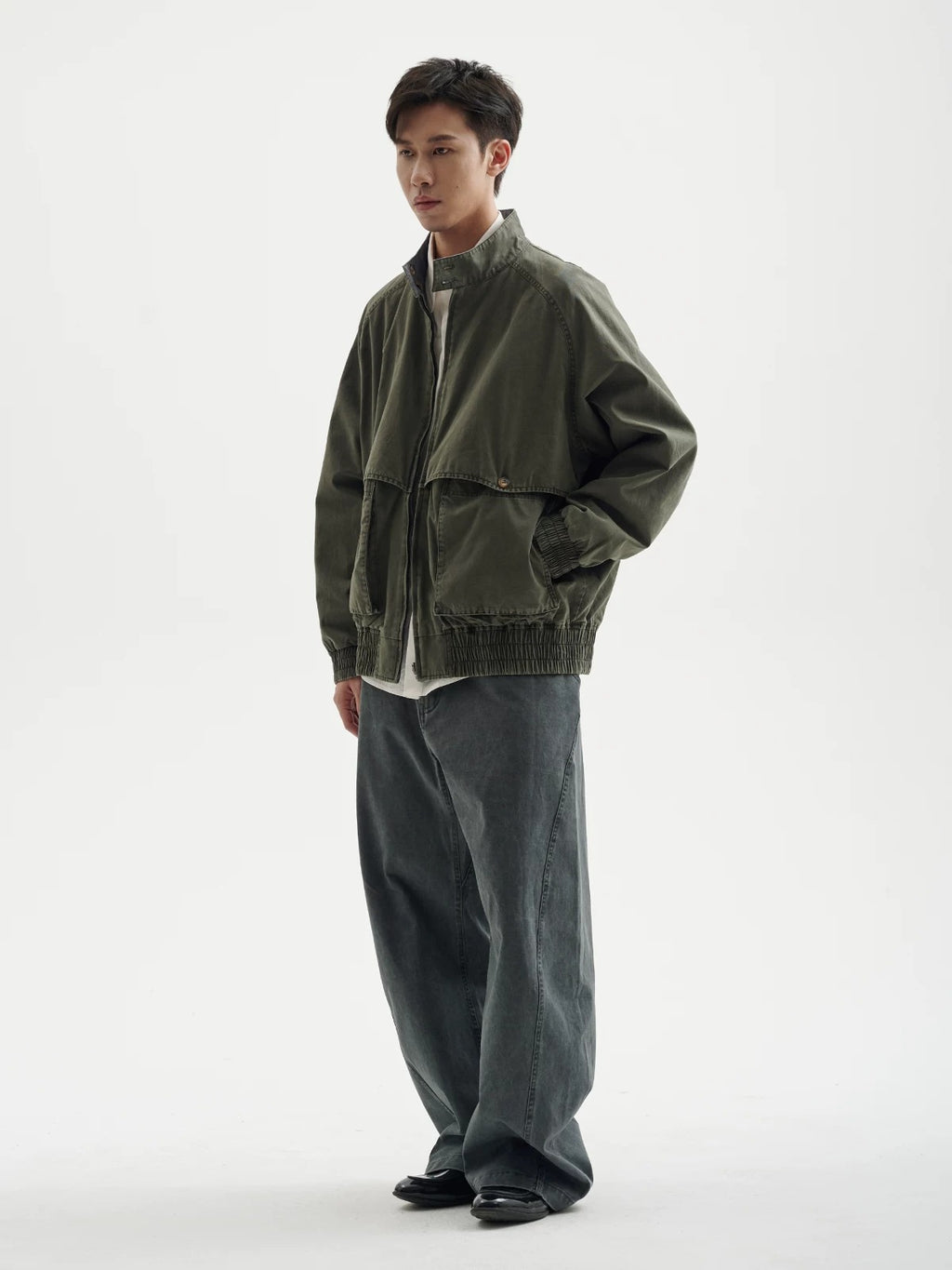 BUTTBILL Unisex Relaxed Reversible Washed Stand-Collar Utility Jacket101