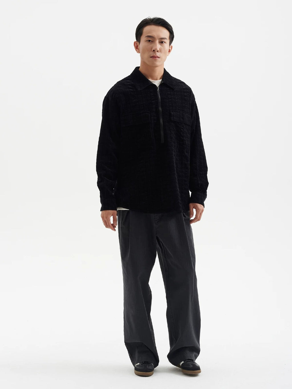 BUTTBILL FW25 Unisex Plaid Cotton Corduroy Half-Zip Overshirt071