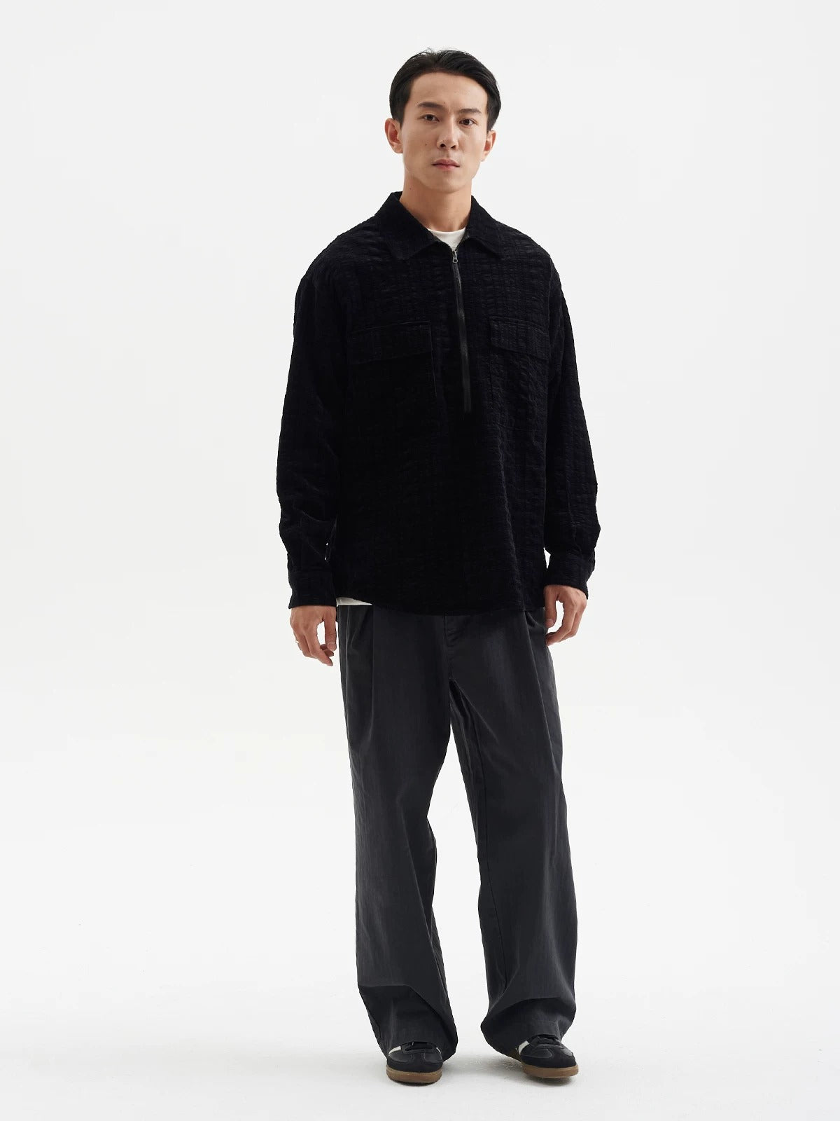 BUTTBILL FW25 Unisex Plaid Cotton Corduroy Half-Zip Overshirt071