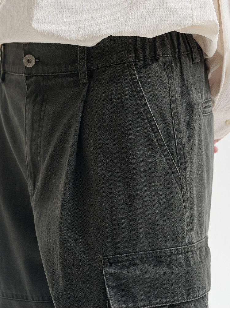 BUTTBILL Unisex Relaxed Herringbone Cargo Trousers105