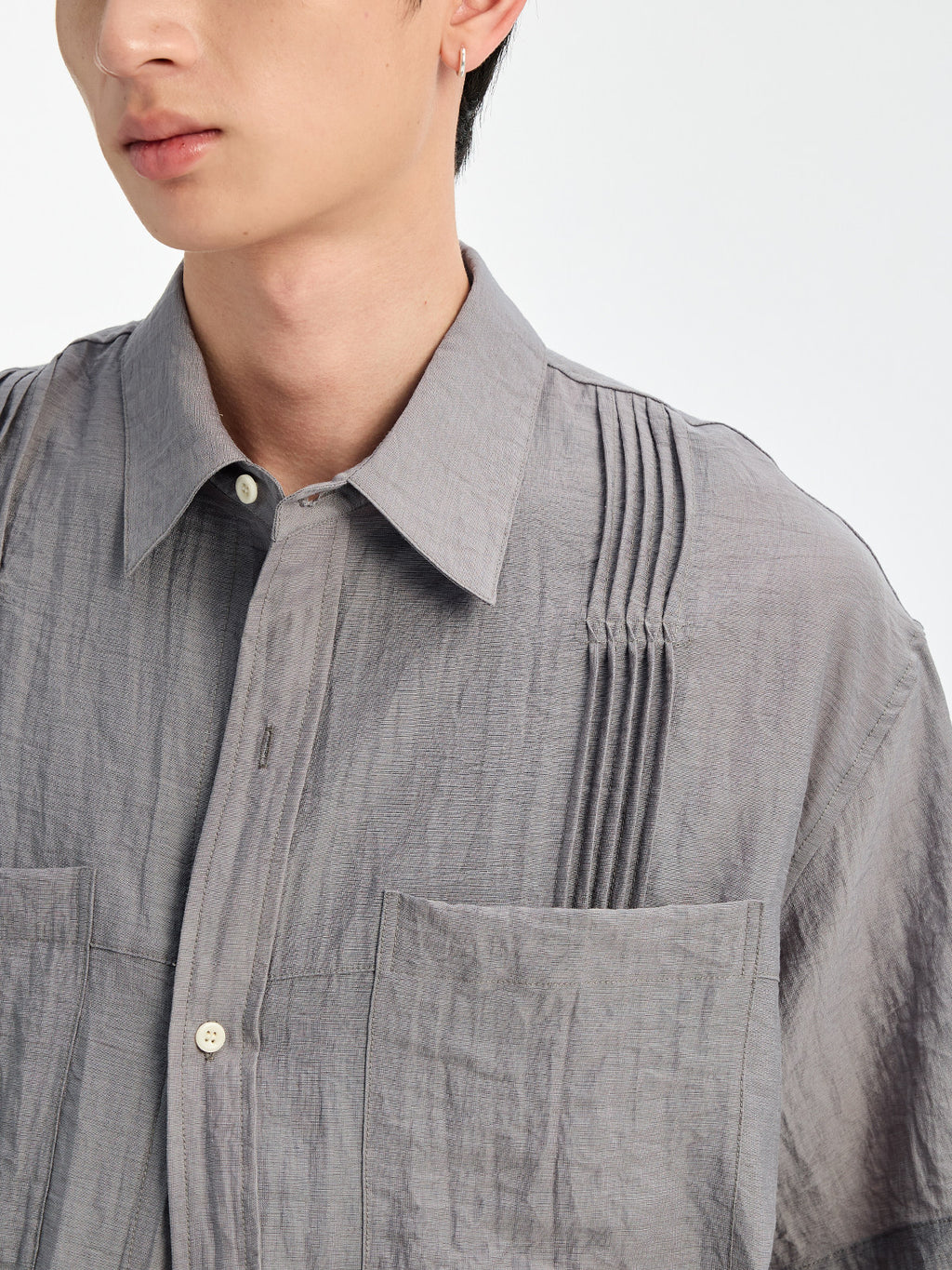 BUTTBILL SS26 Linen-Blend Box-Pleated Short-Sleeve Shirt with Pocket