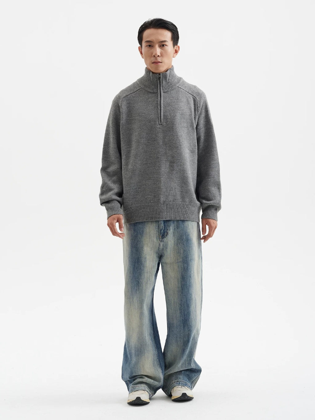 BUTTBILL Unisex Vintage Washed Raw Denim Relaxed Jeans077