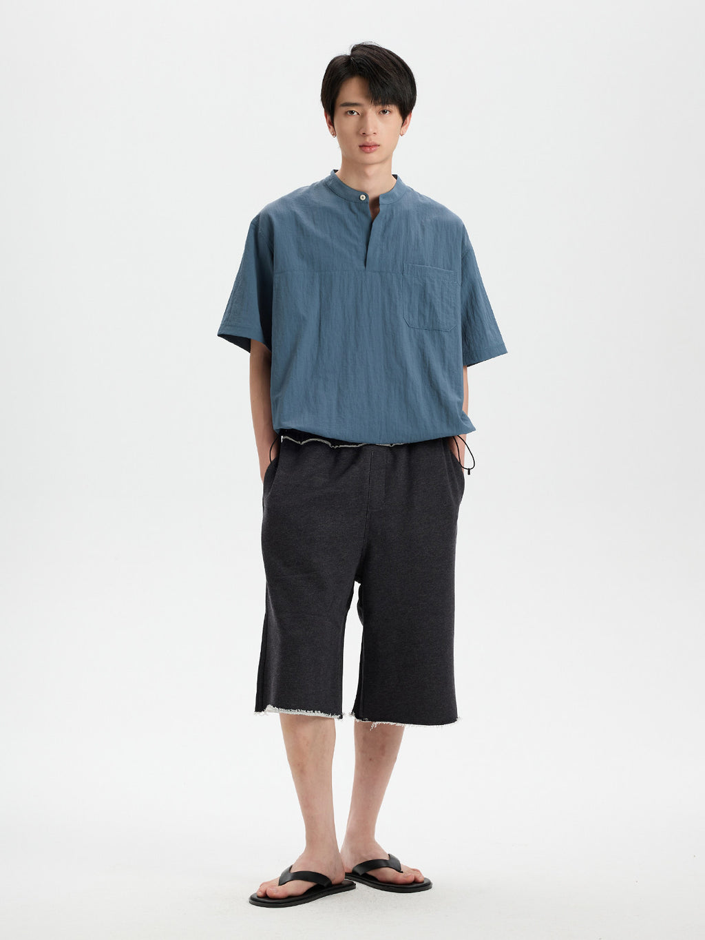 BUTTBILL Balloon-Fit Bamboo-Blend Band Collar Polo Shirt